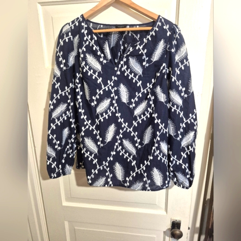 Talbots Navy and White Blouse